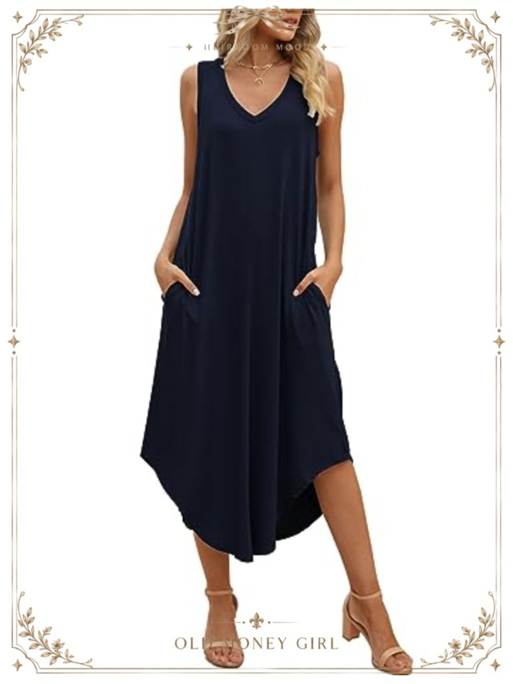 Women's Sleeveless Maxi Dress with Pockets V-Neck Summer Sundress